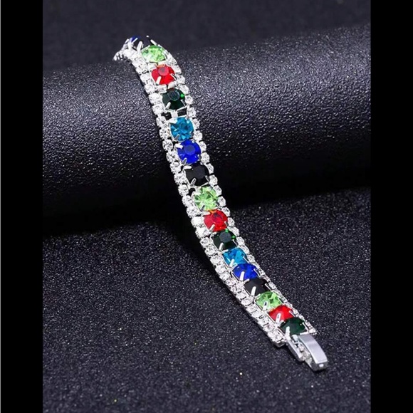 Swarovski Elements Multicolor Crystal Tennis Bracelet - Picture 3 of 7